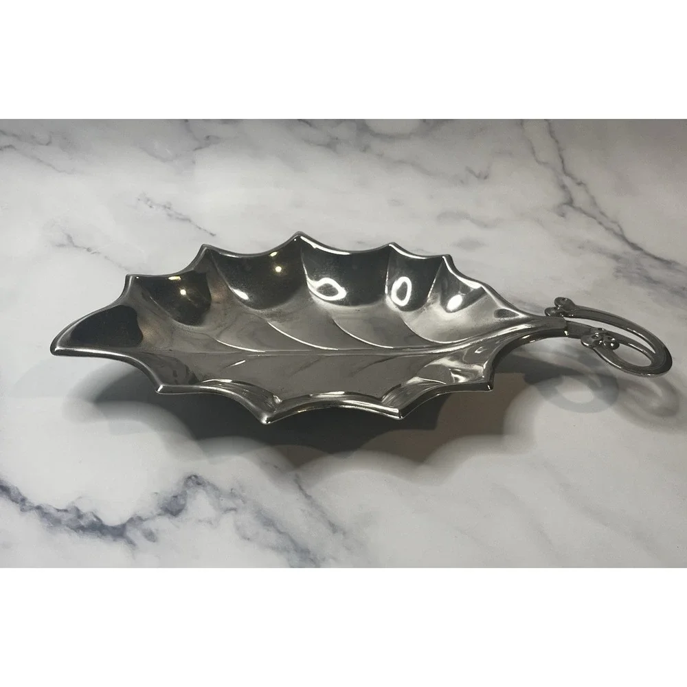 Vintage Hugo Silver Plated Leaf Shaped Tray MCM 9.5x5